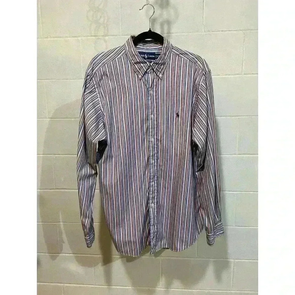Ralph Lauren Men Dress Shirt L|16 1/2 ClassicFit Striped Embroidered Pony Career - Picture 1 of 6